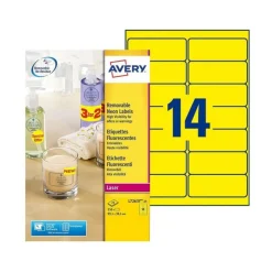 Avery - 350 Étiquettes amovibles jaune fluo - 99,1 x 38,1 mm - Impression laser - réf L7263Y-25