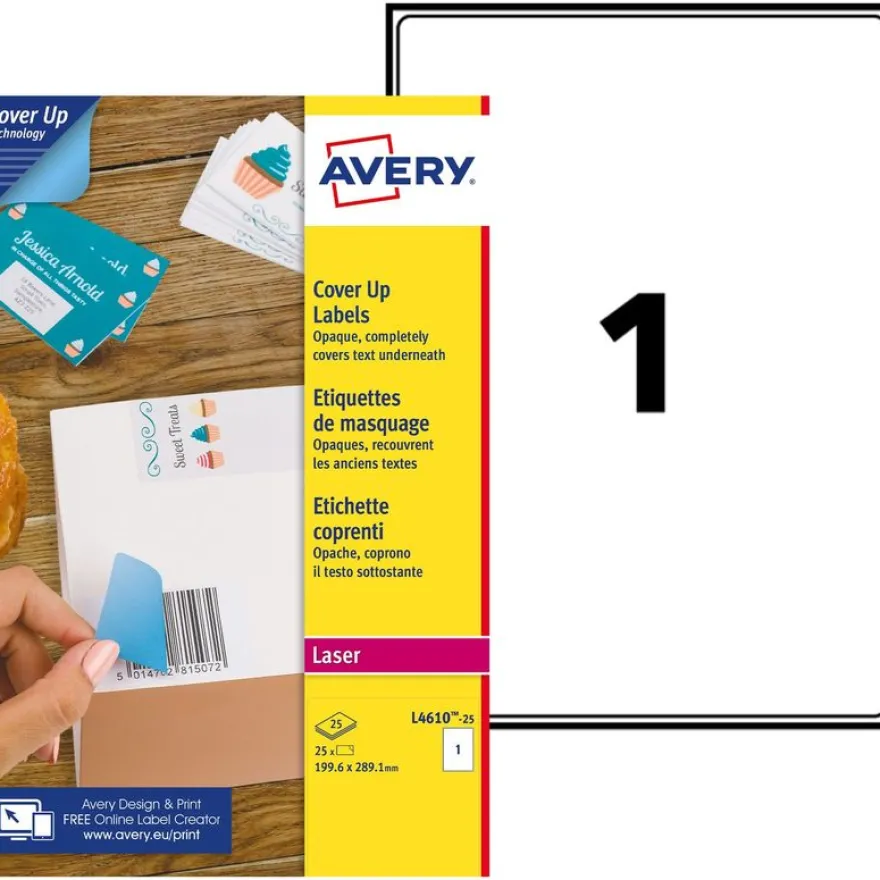 Avery - 25 Étiquettes de masquage blanches - 199,6 x 289,1 mm