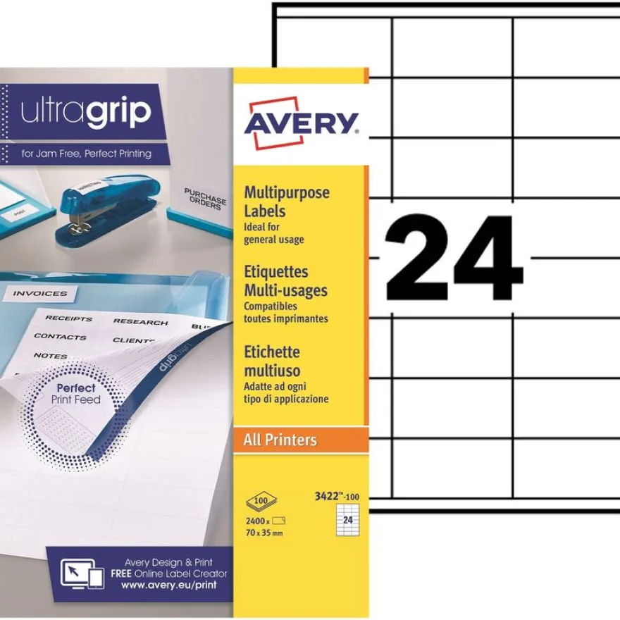 Avery - 2400 Étiquettes multi-usages blanches - 70 x 35 mm - réf 3422-100