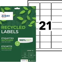Avery - 315 Étiquettes recyclées blanches - 63,5 x 38,1 mm - Impression laser ou jet d'encre - réf LR7160-15