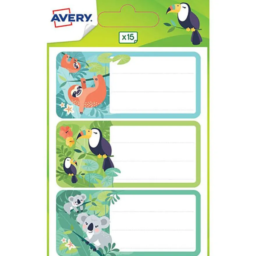 Avery - 15 Étiquettes scolaires jungle - 76 x 34 mm