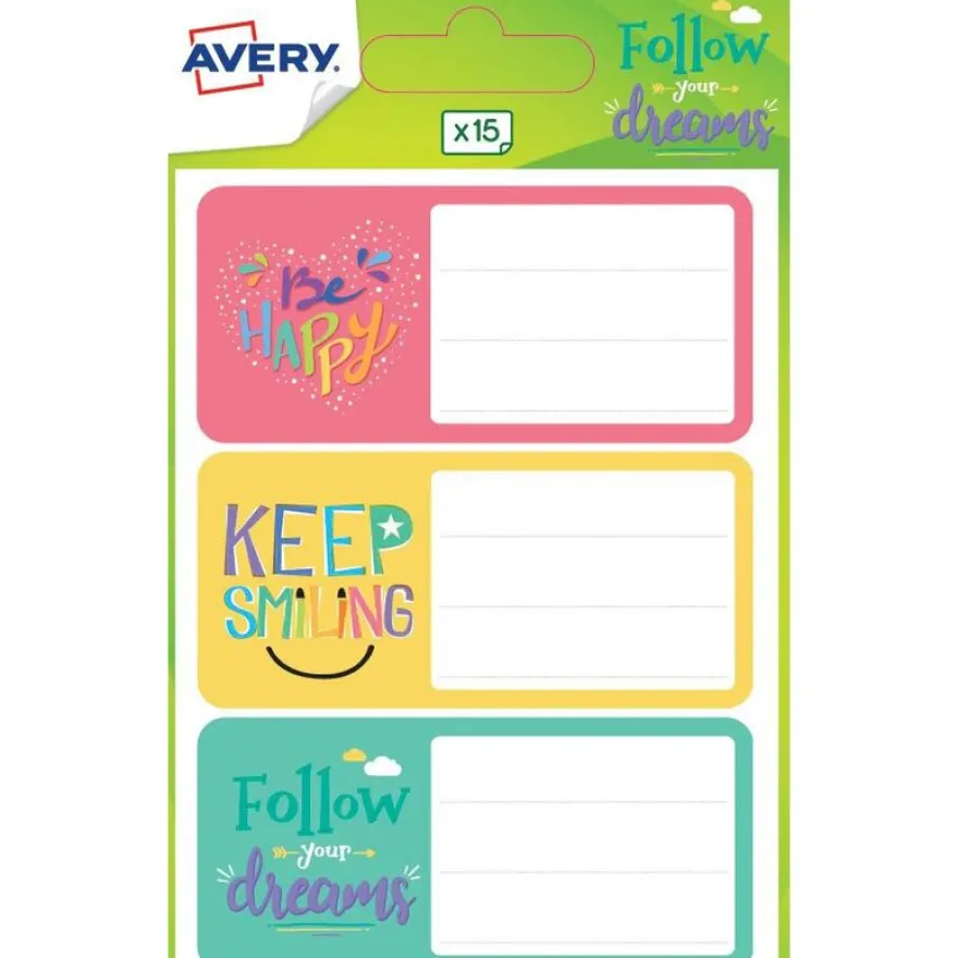 Avery - 15 Étiquettes scolaires texte fun - 76 x 34 mm