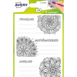Avery - 15 Étiquettes scolaires matières scolaires à colorier