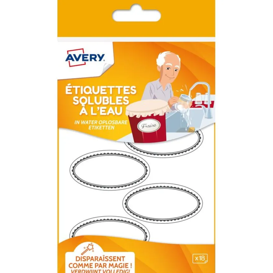 Avery - 18 Étiquettes solubles ovales blanches - 29 x 55 mm