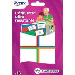 Avery - 16 Étiquettes ultra résistantes couleurs assorties - 44 x 64 mm