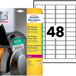 Avery - 480 Étiquettes ultra résistantes blanches - 45,7 x 21,2 mm - Impression laser - réf L7911-10