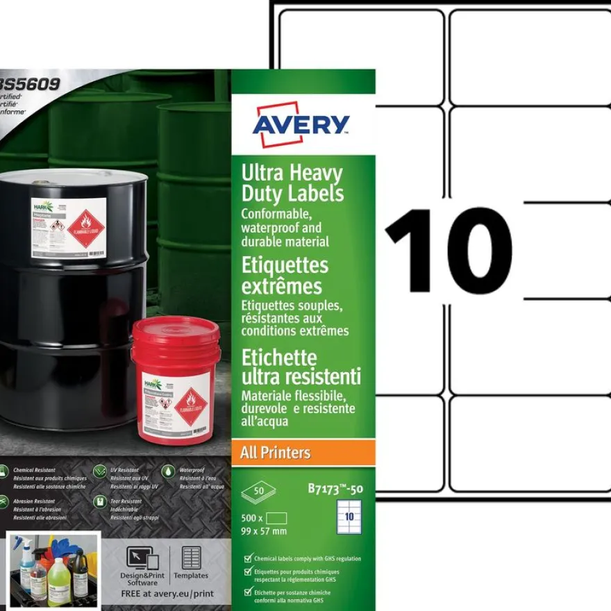 Avery - 500 Étiquettes ultra résistantes blanches - 57 x 99 mm - réf B7173-50