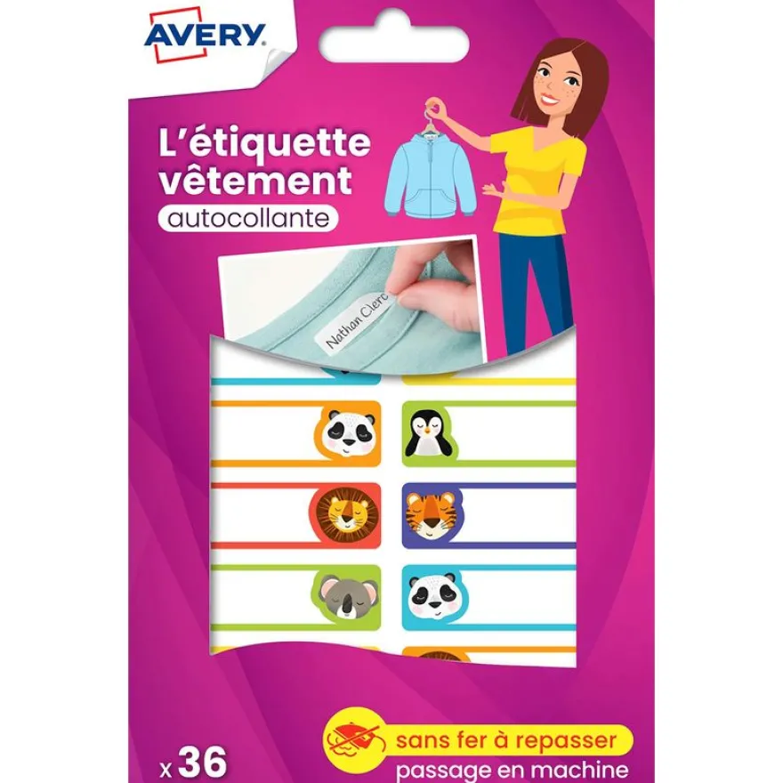 Avery - 36 étiquettes vêtements - 45 x 13 mm - animaux