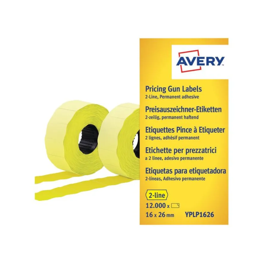 Avery - Boîte de 10 rouleaux de 1200 étiquettes de prix - 26 x 16 mm - jaune