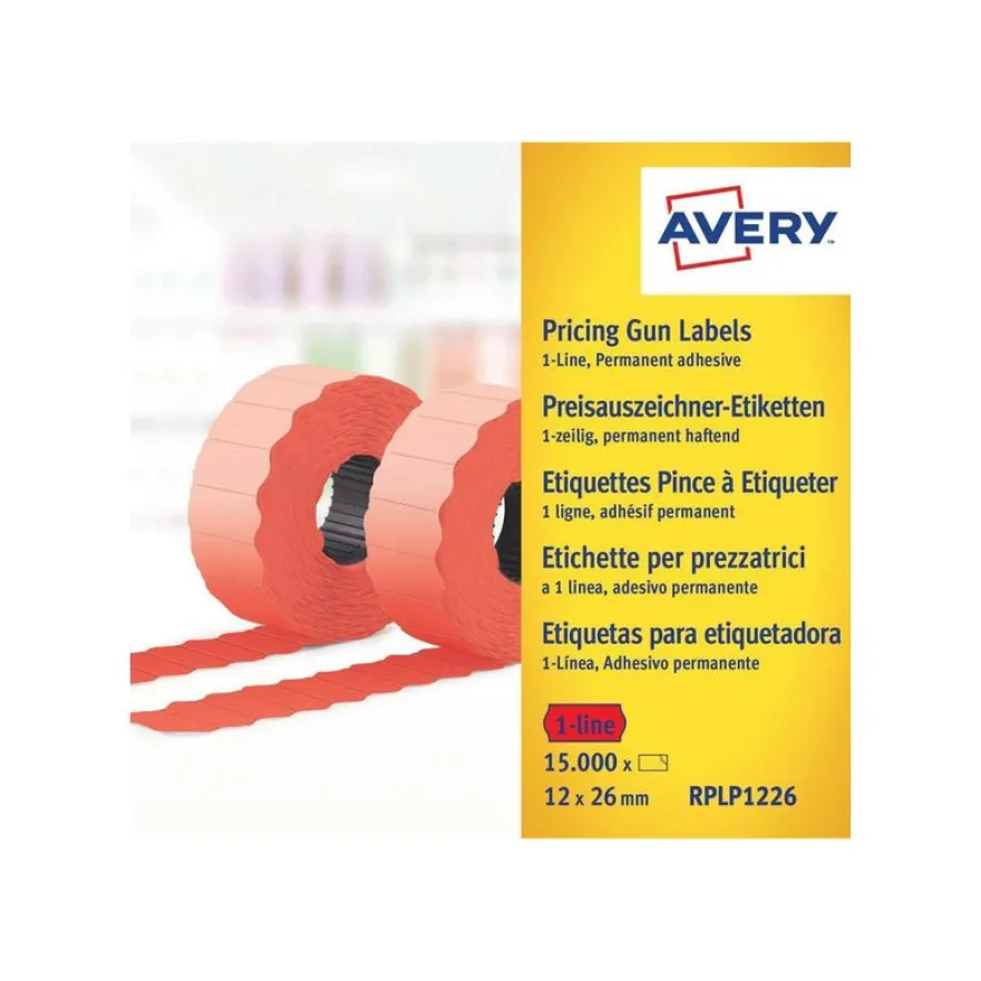Avery - Boîte de 10 rouleaux de 1500 étiquettes permanentes - 12 x 26 mm - rouge
