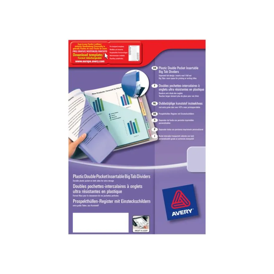 Avery - Double pochette intercalaire 12 positions - A4 Maxi - polypropylène