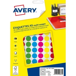 Avery - Etui A5 - 672 Pastilles adhésives - couleurs assorties - diamètre 15 mm