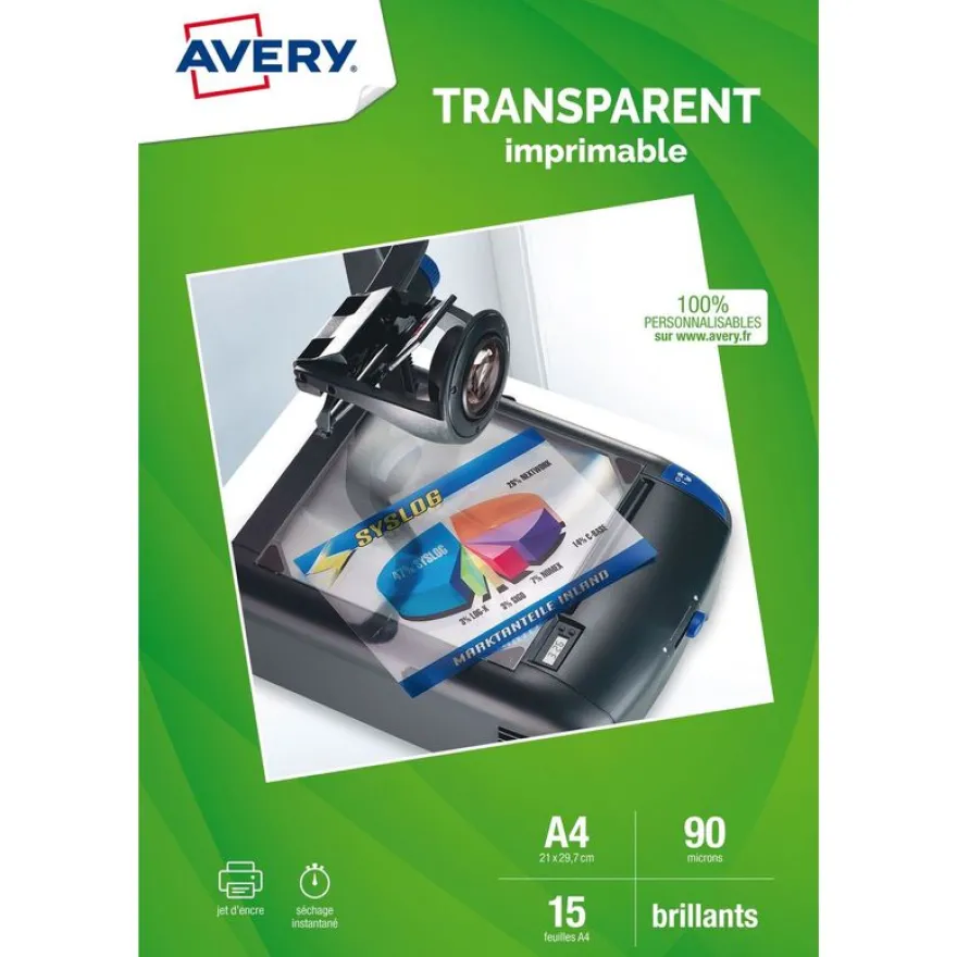 Avery - Films transparents pour rétroprojecteur - A4 - 15 feuilles - impression jet d'encre
