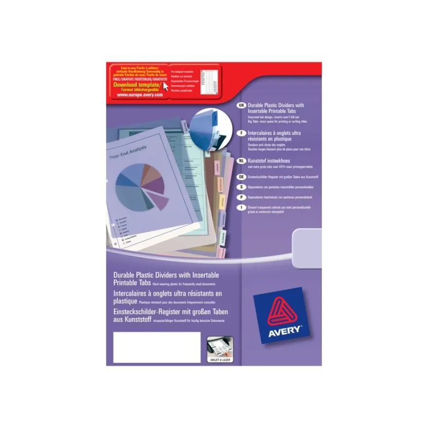 Avery - Intercalaire personnalisable 6 positions - A4 Maxi - polypropylène résistant