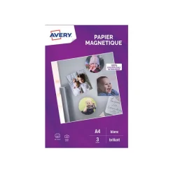 Avery - Papier Magnetique brillant - A4 - 3 feuilles - impression jet d'encre