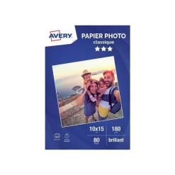 Avery - Papier Photo brillant - 10 x 15 cm - 180 g/m² - impression jet d'encre - 80 feuilles