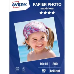 Avery - Papier Photo brillant - 10 x 15 cm - 200 g/m² - impression jet d'encre - 60 feuilles