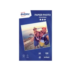 Avery - Papier Photo brillant - A4 - 180 g/m² - impression jet d'encre - 40 feuilles