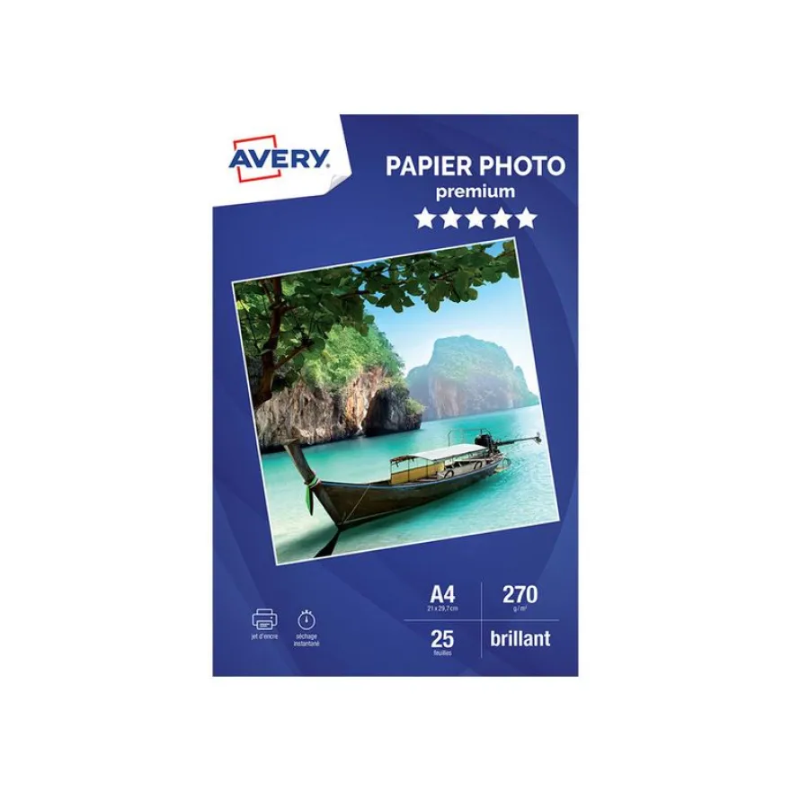 Avery - Papier Photo brillant - A4 - 270 g/m² - impression jet d'encre - 25 feuilles