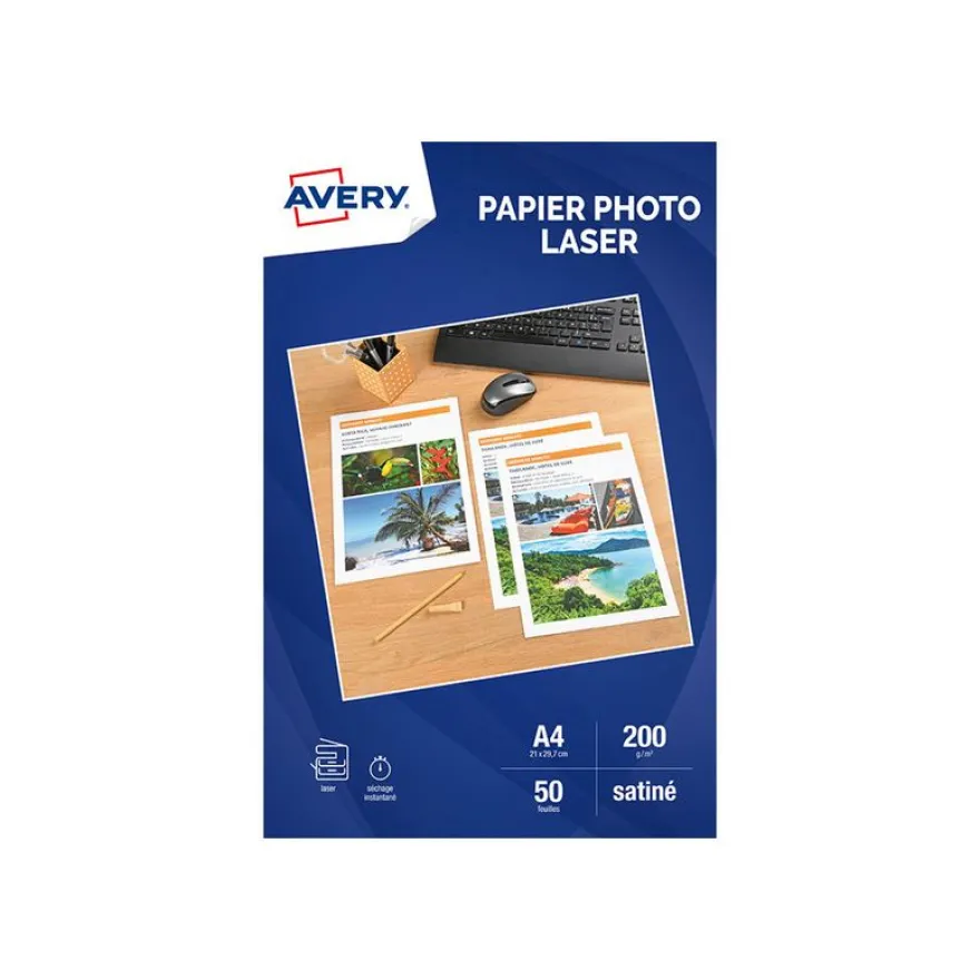 Avery - Papier Photo satiné recto/verso - A4 - 200 g/m² - impression laser - 50 feuilles