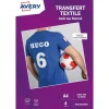 Avery - Papier transfert sur T-shirt/Textile foncé - 4 feuilles A4 - impression jet d'encre