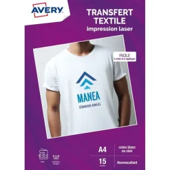 Avery - Papier transfert sur T-shirt/Textile clair - 15 feuilles A4 - impression laser