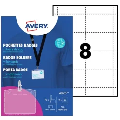 Avery - Pochettes badges avec tour de cou - 10 badges + 16 étiquettes - 60 x 90 mm