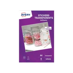 Avery - Stickers transparents A4 - 6 feuilles - impression jet d'encre
