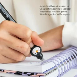 Back 2 Fun - Stylo bleu effaçable avec tête de pingouin - écriture fun et sans ratures pour enfants
