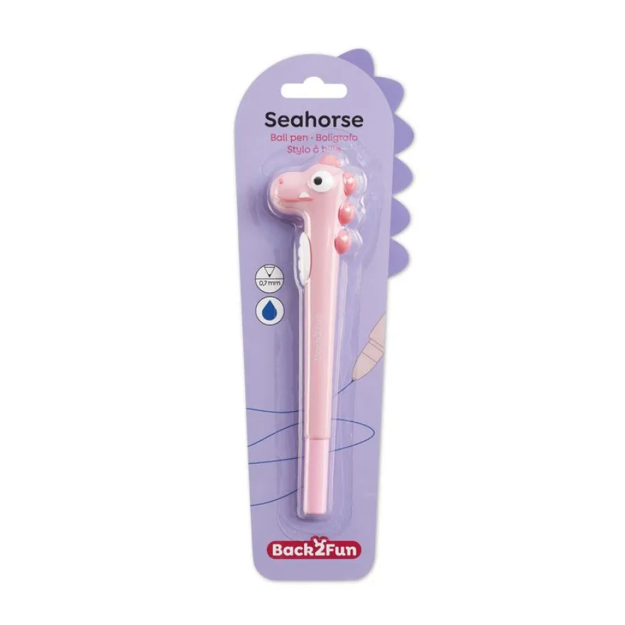 Back2Fun - Stylo original en forme d’hippocampe rose - tout doux et super fun