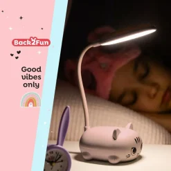 Back2Fun - Mini lampe chat pour enfants - LED douce - col flexible - idéale pour étudier ou comme veilleuse