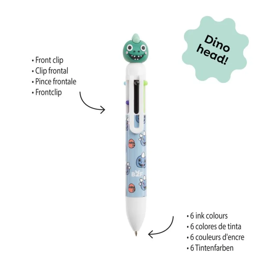 Back2Fun - stylo bleu - 6 couleurs à tête de dinosaure : amusant et pratique pour les enfants