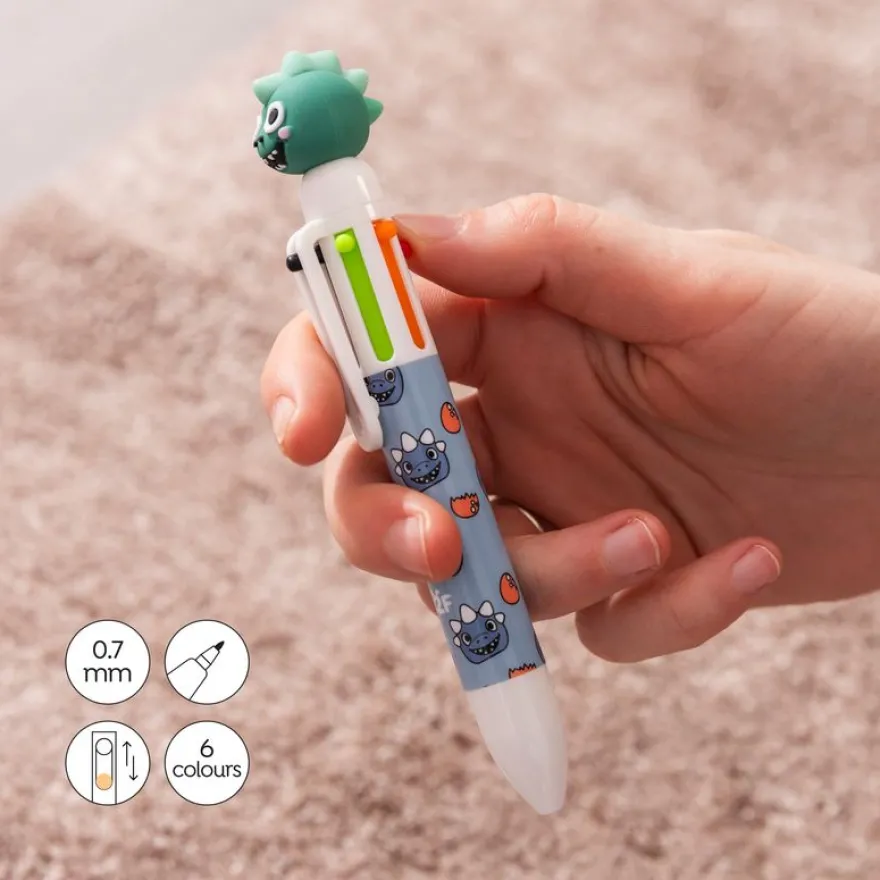 Back2Fun - stylo bleu - 6 couleurs à tête de dinosaure : amusant et pratique pour les enfants