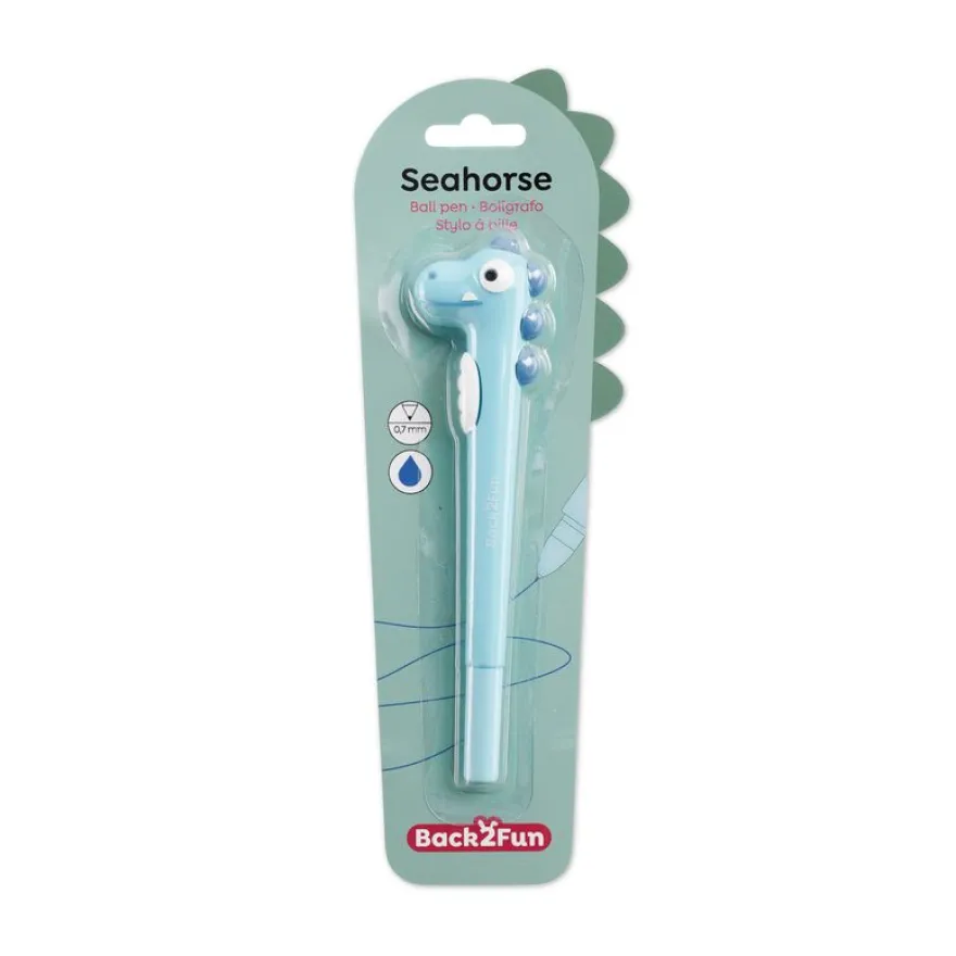 Back2Fun - Stylo fantaisie pour enfants en forme d'hippocampe bleu qui donne envie d’écrire