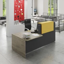 Banque d'accueil Module d'extrémité PMR OLA - L100 x H72,5 x P115 cm - structure carbone, plateau chêne clair