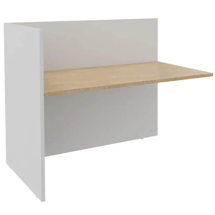 Banque d'accueil Module de départ haut OLA - L82,5 x H112 x P82,5 cm - structure blanc perle, plateau chêne clair