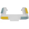 Banque d'accueil OLA - Ensemble composé de modules hauts(x2) + PMR + retours (x2) + tablettes (x2) jaune + (x2) bleu - L425 x P237,5 cm - blanc perle
