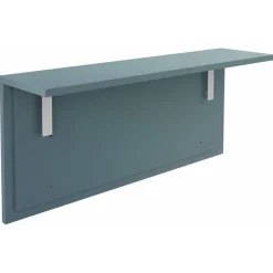 Banque d'accueil OLA - Ensemble composé de modules hauts(x2) + PMR + retours (x2) + tablettes (x2) jaune + (x2) bleu - L425 x P237,5 cm - blanc perle