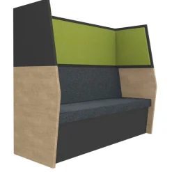 Banquette acoustique IN'TEAM - L170 x H 150 x P170 cm - 3 places - structure chêne clair et carbone - panneaux vert chartreux