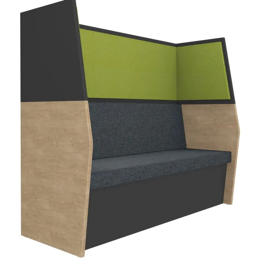 Banquette acoustique IN'TEAM - L170 x H 150 x P170 cm - 3 places - structure chêne clair et carbone - panneaux vert chartreux