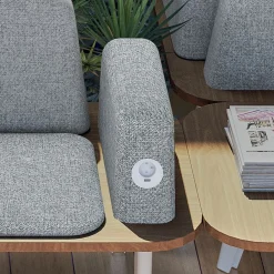Banquette ILO - 2 places L172xP67cm - carbone - structure noyer - tissu gris chiné