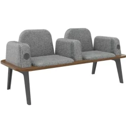 Banquette ILO - 2 places L172xP67cm - carbone - structure noyer - tissu gris chiné