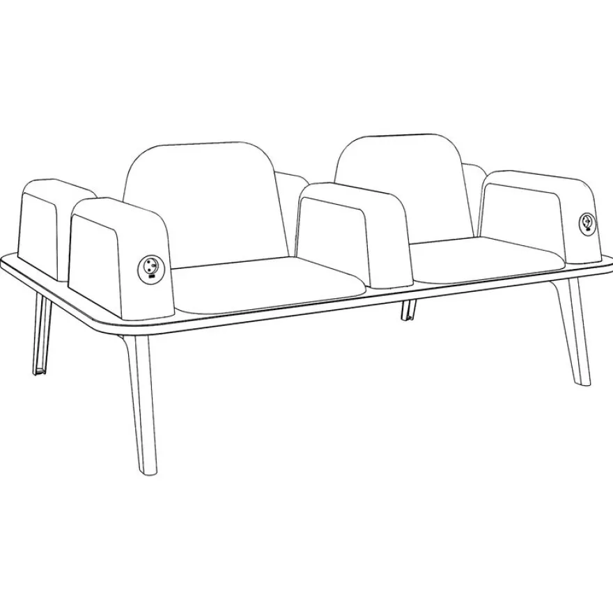 Banquette ILO - 4 places L172xP114cm - carbone - structure noyer - tissu gris chiné