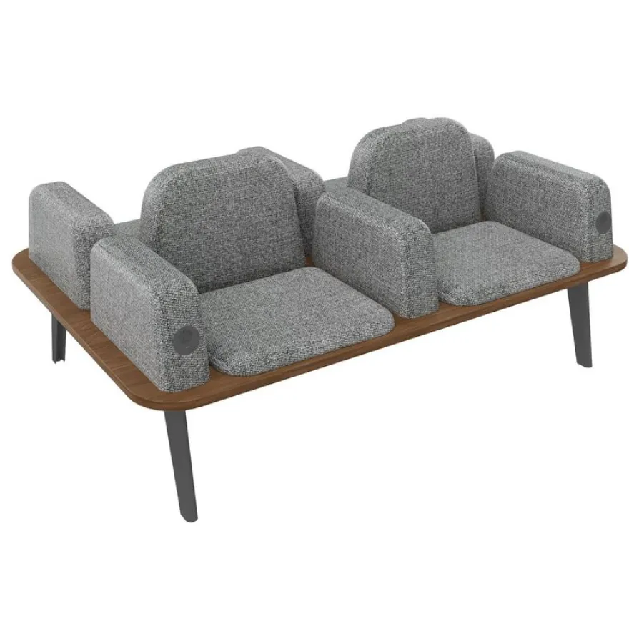 Banquette ILO - 4 places L172xP114cm - carbone - structure noyer - tissu gris chiné