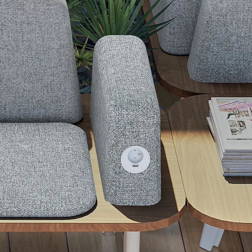 Banquette ILO - 4 places L172xP114cm - carbone - structure noyer - tissu gris chiné