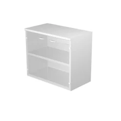 Bibliothèque basse Trend - L80xP44xH72 cm - 2 portes en verre dépoli - panneaux gris