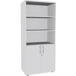 Bibliothèque haute INEO/LEVEL/STEELY/WOODY - Corps blanc - Portes et dessus Blanc perle