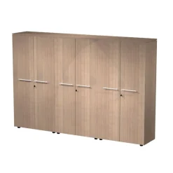 Bibliothèque haute triple Flora - L242,8xP43xH158,2 cm - 6 portes mélaminés - 9 étagères - merisier arabis
