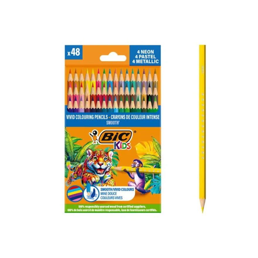 BIC – 48 crayons de couleur Kids Smooth – Coloris assortis