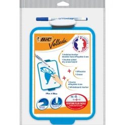 BIC - Ardoise Velleda blanche - 19 x 26 cm - double face grands carreaux (seyes) - cadre bleu